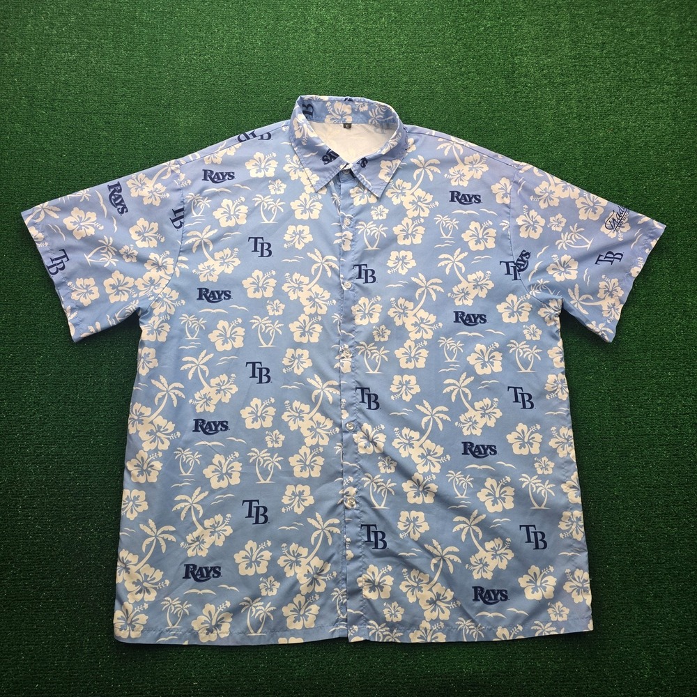 Tampa Bay Hawaiian Shirt Mens XL Blue Floral Hibiscus AOP Button Up MLB Baseball